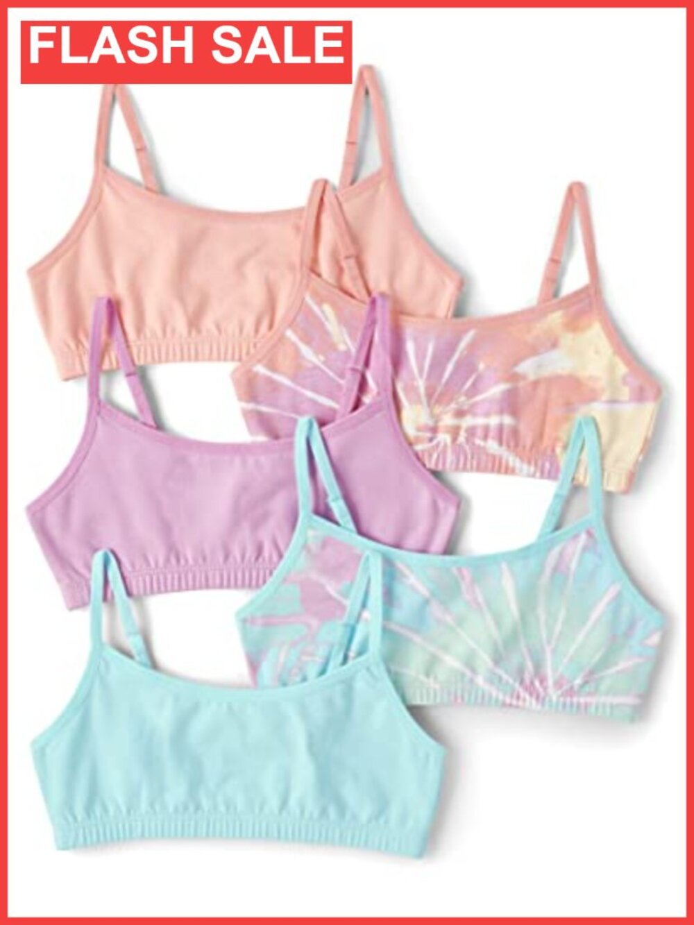 Girls 5-Pack Cotton Bralette Adjustable Straps Wire Free Training Bra